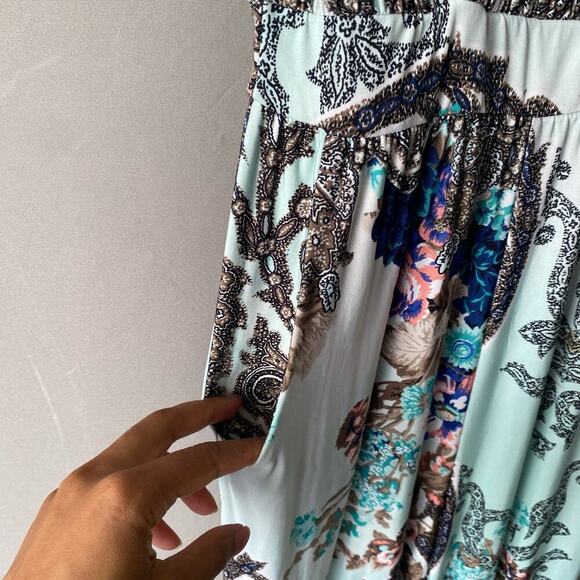 Adrienne sz S teal white deep plunge jumpsuit - Picture 5 of 11